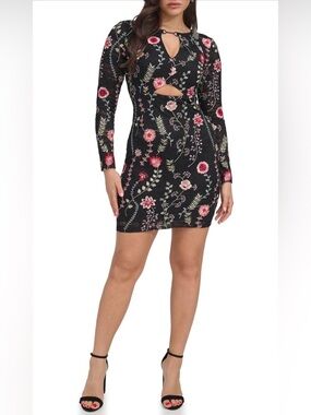 Siena Studio Black Floral Cutout Mini Dress